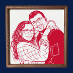 Couple portrait paper cut in wooden frame