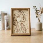 Solid wood frame scene on desk with dried flowers