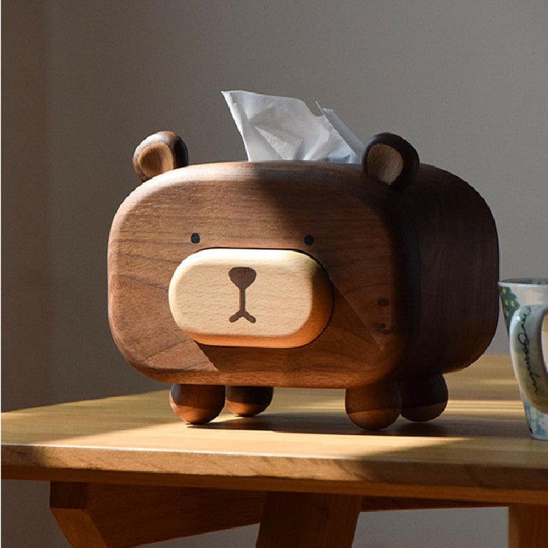 Bear Tissue Box Cover with Toothpick holder Wooden Handmade Decorations