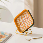 Checkerboard Grid Plastic Dinner Plate With Storage Rack - Lazylifeshop