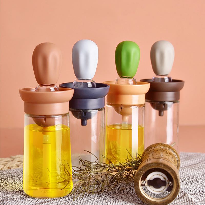 Glass Olive Oil Bottle And Brush 2 In 1 Set of 4