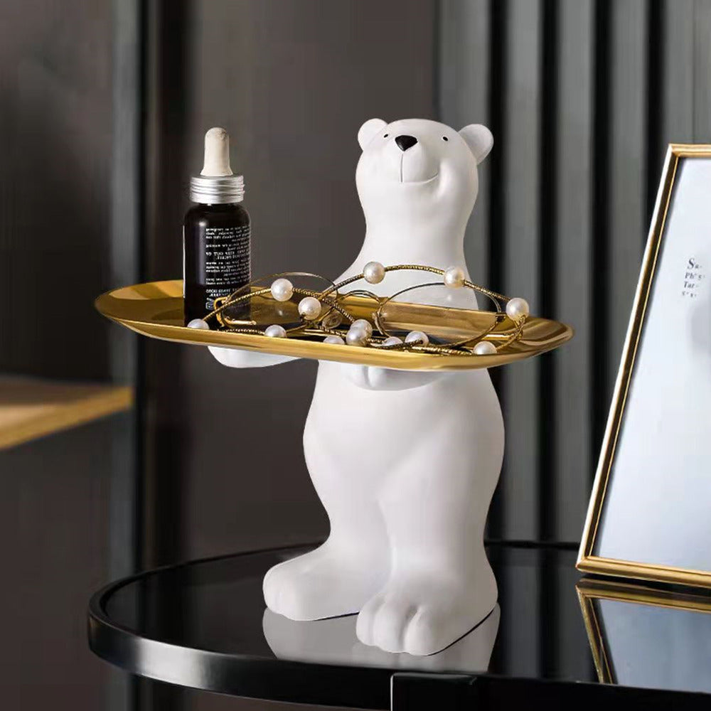 Standing Polar Bear Statue With Tray