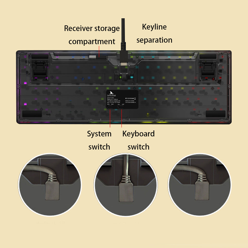 Darmoshark K7 Pro Hot-swappable RGB Wireless 2.4G Bluetooth Pbt 98 Keys Mechanical Gaming Keyboard