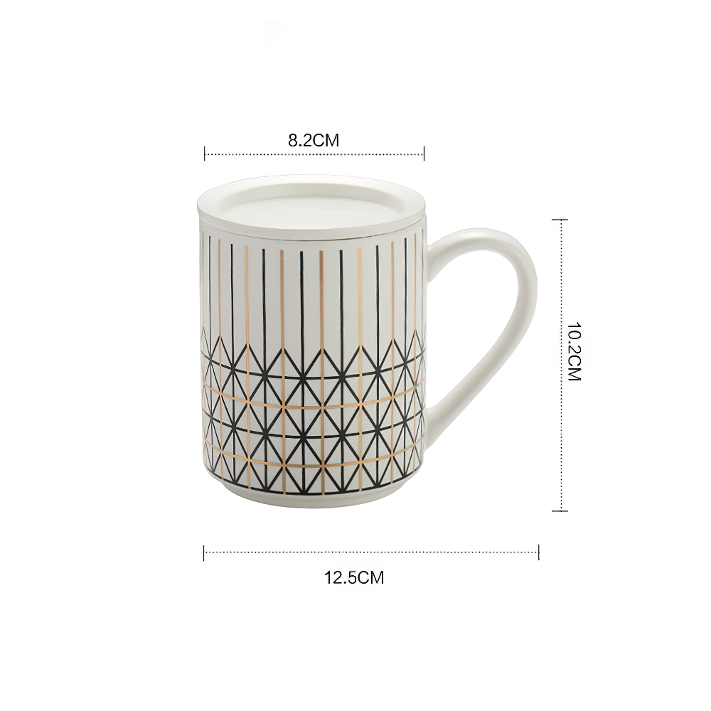 Line Retro New Bone China Mug Coffee Cup Tea Cup With Lid 370 ml
