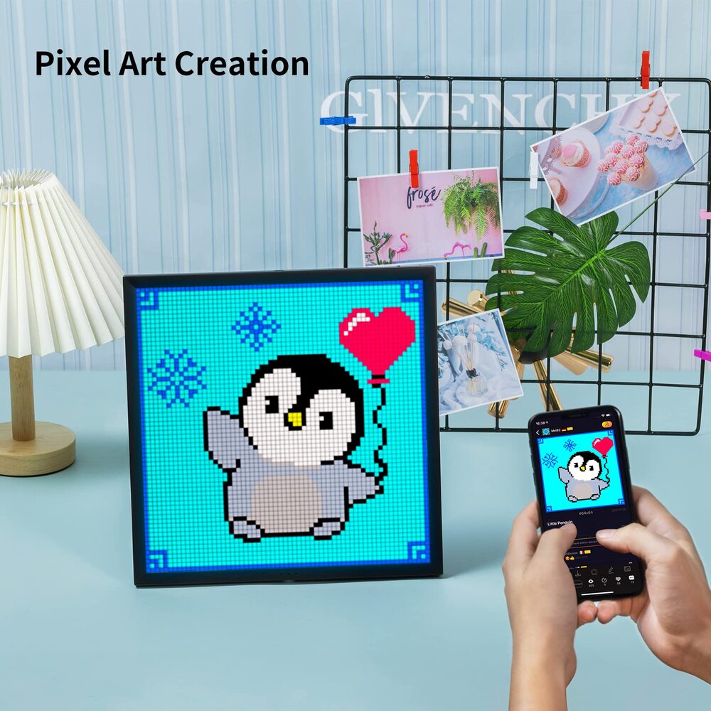Divoom Pixoo 64 Digital Photo Frame with 64*64 Pixel Art LED Picture  Electronic Display Board,Neon Light Sign Home Decoration