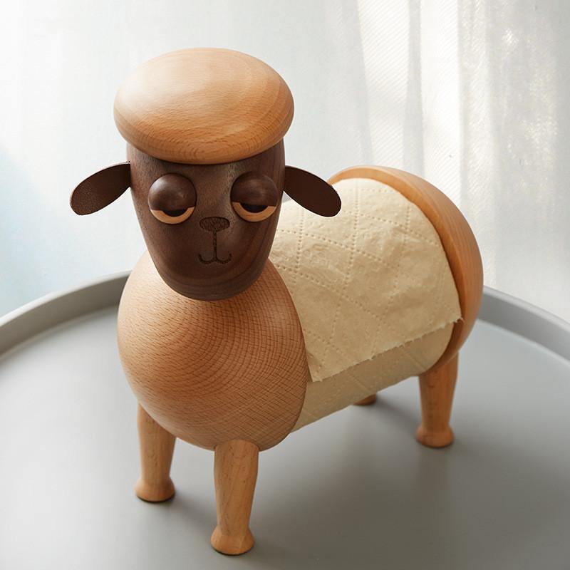 Little Sheep Tissue HolderWooden Handmade Home Decoration