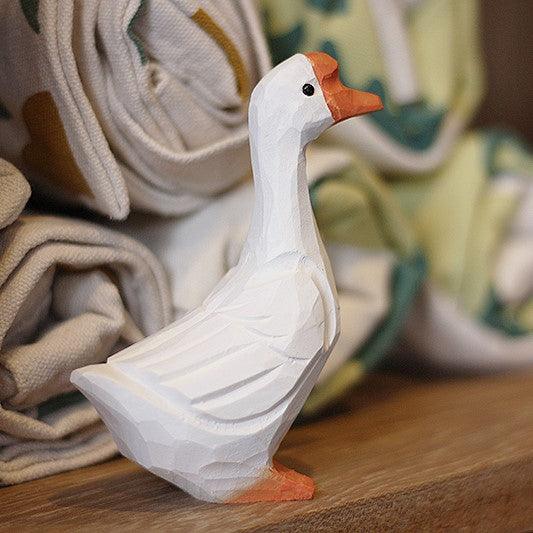 Goose Figurines Hand Carved Painted Wooden