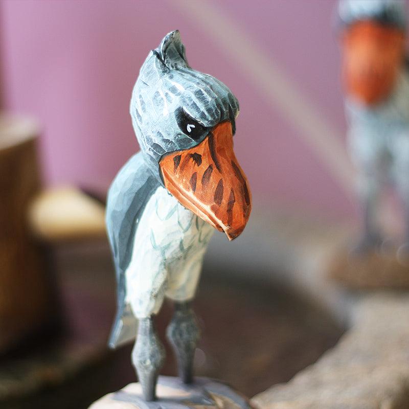 Shoebill Bird Figurines Hand Carved Painted Wooden