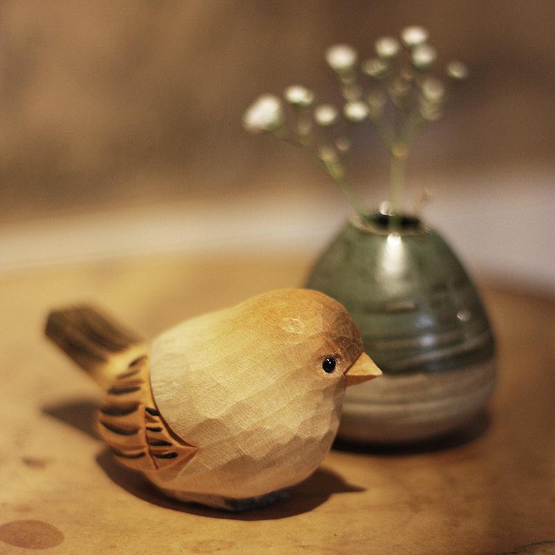 Chubby Bird Figurines Hand Carved Painted Wooden