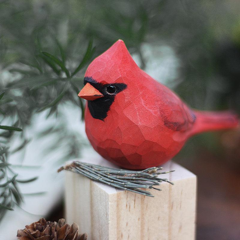 Northern Cardinal Bird Figurines Hand Carved Painted Wooden