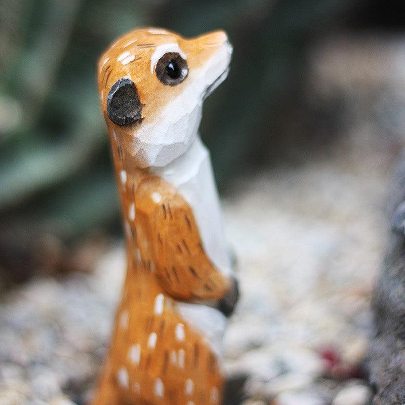 Meerkat Figurines Hand Carved Painted Wooden
