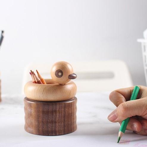Duck Pen Holder Wooden Handmade Desk Decor