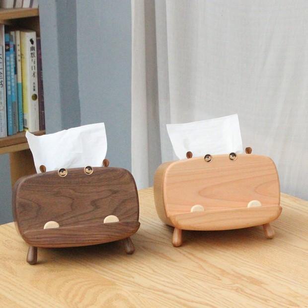 電話ホルダー付きティッシュボックスカバー木製手作りカバ装飾