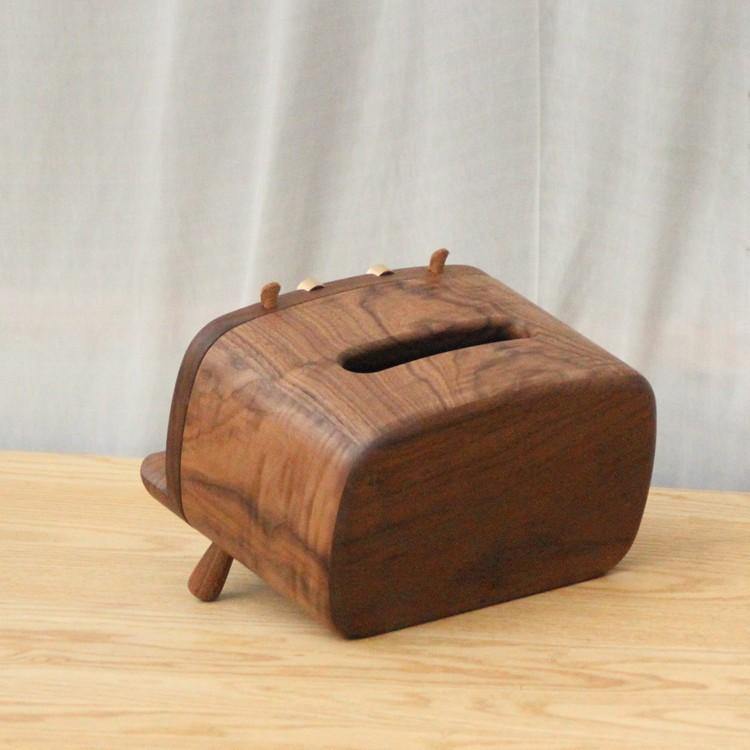 Tissue Box Cover with Phone Holder Wooden Handmade Hippo Decoration