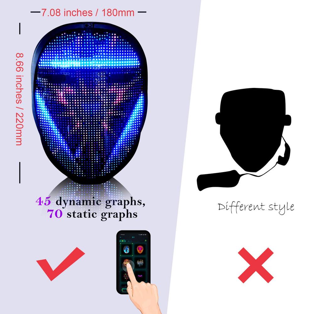 Led Shining Mask with Bluetooth Programmable