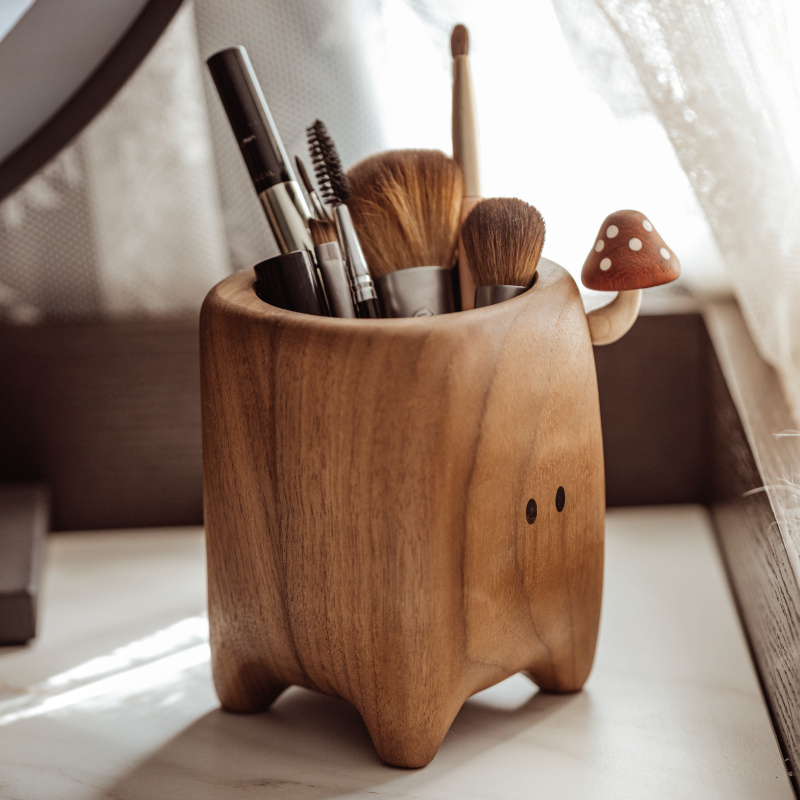 Mushroom Pen Holder Organizador de bolígrafos hecho a mano de madera p