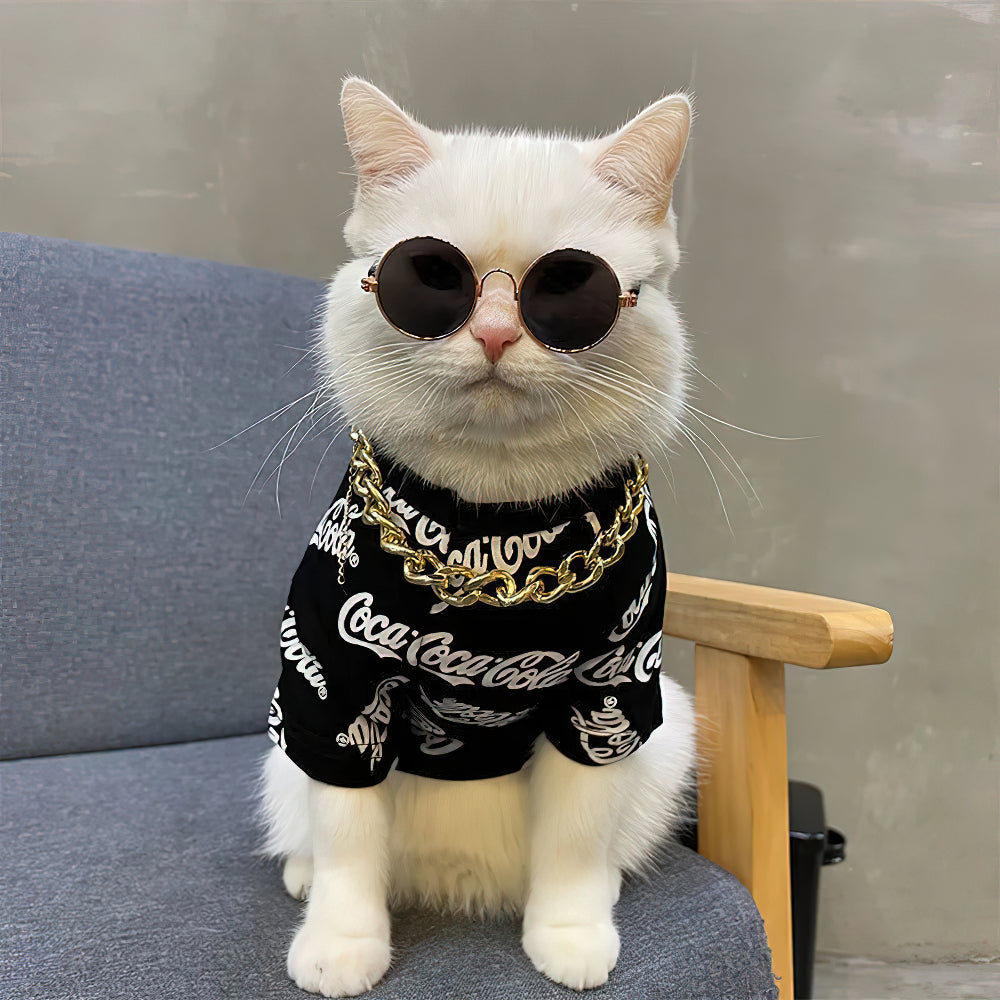 Hip-Hop Style Social Cat Costume With Glasses And Gold Necklace