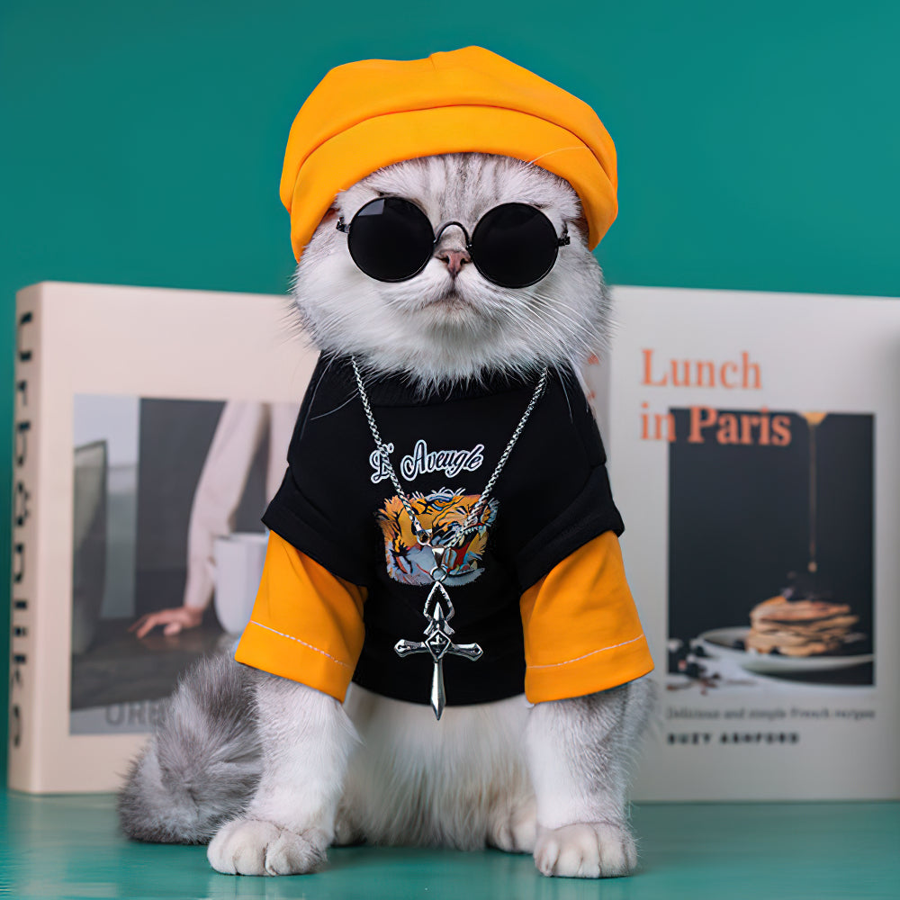 Tiger Icon Handsome Hip Hop Style Cat Clothes with Glasses S