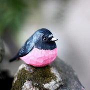 Pink Robin Bird Figurines Hand Carved Painted Wooden