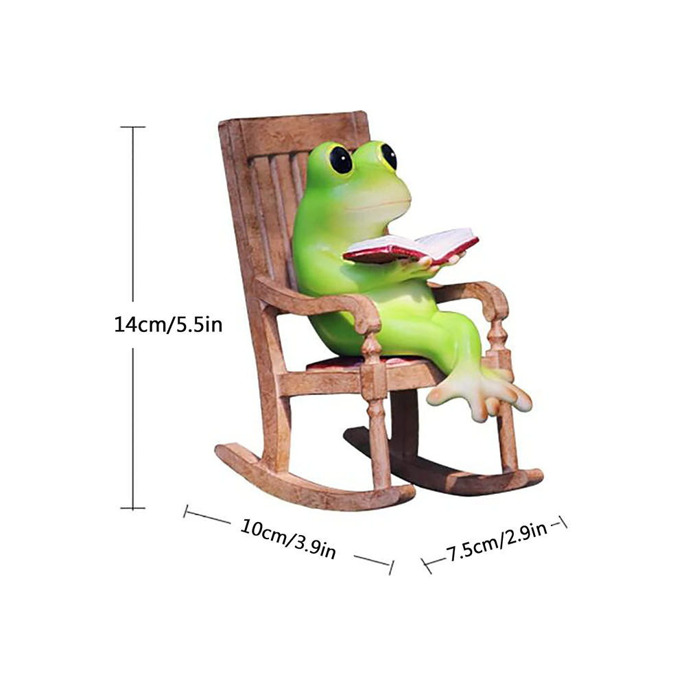 Frog Figurine Sitting on Rocking Chair Reading Book