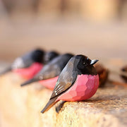 Pink Robin Bird Figurines Hand Carved Painted Wooden