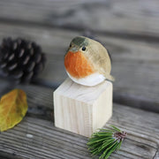 Robin Bird Figurines Hand Carved Painted Wooden