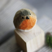 Robin Bird Figurines Hand Carved Painted Wooden