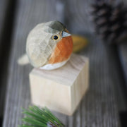 Robin Bird Figurines Hand Carved Painted Wooden