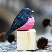Pink Robin Bird Figurines Hand Carved Painted Wooden