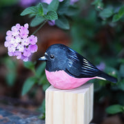 Pink Robin Bird Figurines Hand Carved Painted Wooden