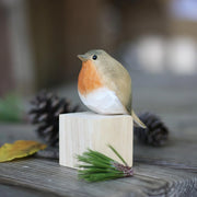 Robin Bird Figurines Hand Carved Painted Wooden