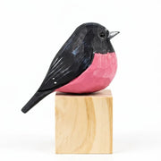 Pink Robin Bird Figurines Hand Carved Painted Wooden
