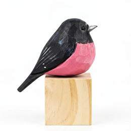 Pink Robin Bird Figurines Hand Carved Painted Wooden
