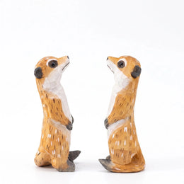 Meerkat Figurines Hand Carved Painted Wooden