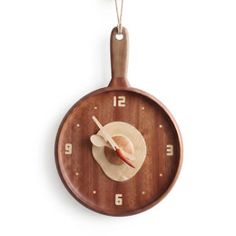 Frying Pan Solid Wood Clock