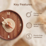 Frying Pan Solid Wood Clock