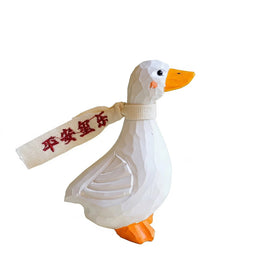Whtie Duck Figurines Hand Carved Painted Wooden