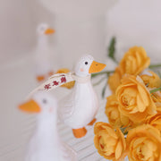 Whtie Duck Figurines Hand Carved Painted Wooden