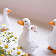 Whtie Duck Figurines Hand Carved Painted Wooden