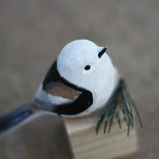 Aegithalidae Bird Figurines Hand Carved Painted Wooden