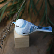 Azure tit Bird Figurines Hand Carved Painted Wooden