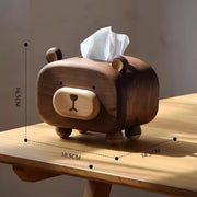 Bear Tissue Box Cover with Toothpick holder Wooden Handmade Decorations