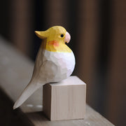 Cockatiel Bird Figurines Hand Carved Painted Wooden