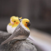 Cockatiel Bird Figurines Hand Carved Painted Wooden