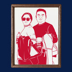 Travel couple portrait paper cut in wooden frame