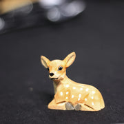 Deer Figurines Hand Carved Painted Wooden