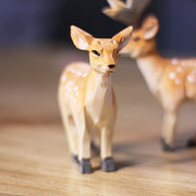 Deer Figurines Hand Carved Painted Wooden