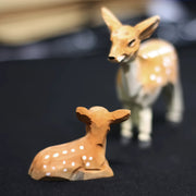 Deer Figurines Hand Carved Painted Wooden