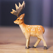 Deer Figurines Hand Carved Painted Wooden