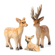 Deer Figurines Hand Carved Painted Wooden